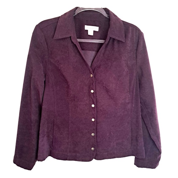 Christopher & Banks Jackets & Blazers - Faux Suede‎ Purple Shirt Jacket Women's L Purple Stretch Buttons Casual Soft